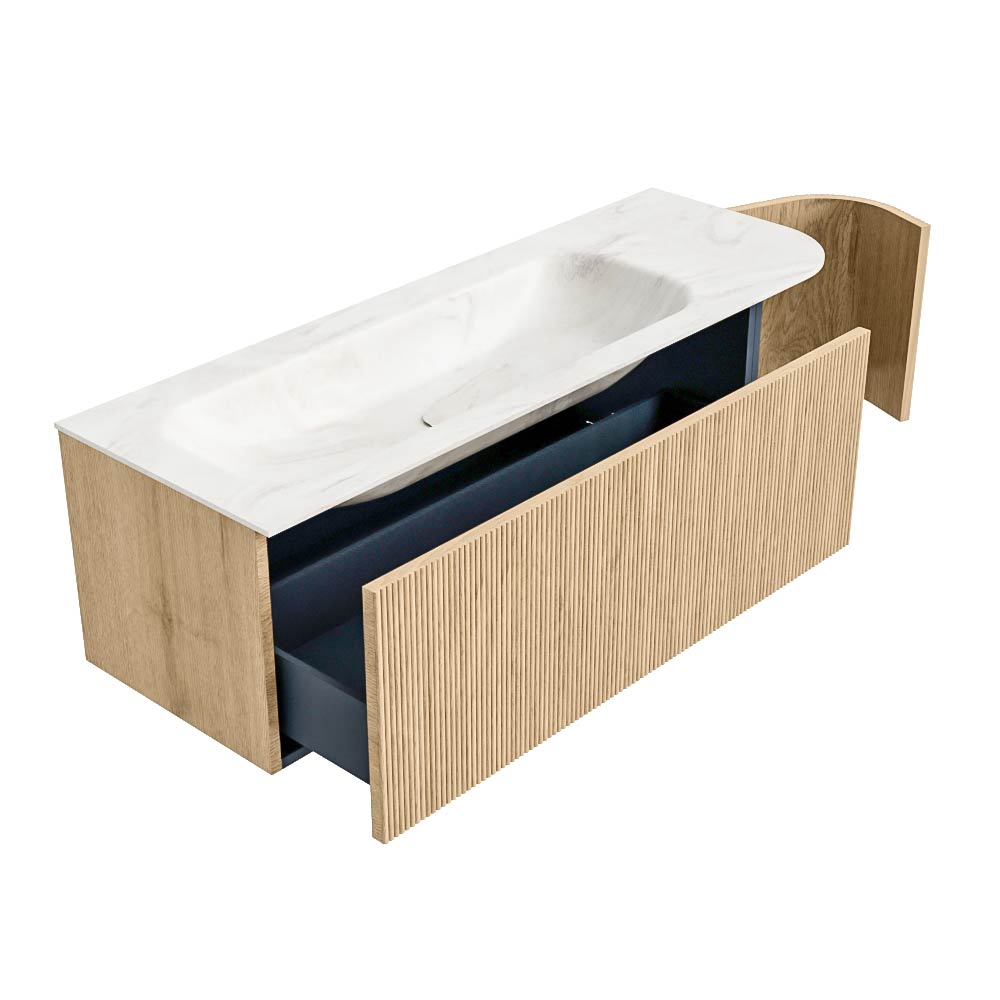 MONDIAZ KURVE-DLUX 135cm mueble de baño curva Derecha color Oak con 1 cajón y 1 puerta. Lavabo BIG MEDIUM Izquierda sin orificio Ostra. 6 MONDIAZ KURVE-DLUX 135cm mueble de baño curva Derecha color Oak con 1 cajón y 1 puerta. Lavabo BIG MEDIUM Izquierda sin orificio Ostra. - Imagen 6