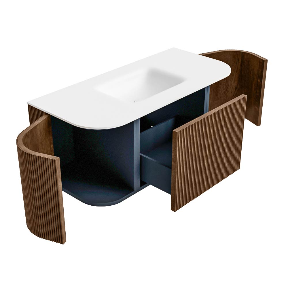 MONDIAZ KURVE 100cm mueble de baño curva Izquierda + Derecha color Walnut con 1 cajón y 2 puertas. Lavabo GRUNNE Centro 1 orificio Talc. 6 MONDIAZ KURVE 100cm mueble de baño curva Izquierda + Derecha color Walnut con 1 cajón y 2 puertas. Lavabo GRUNNE Centro 1 orificio Talc. - Imagen 6