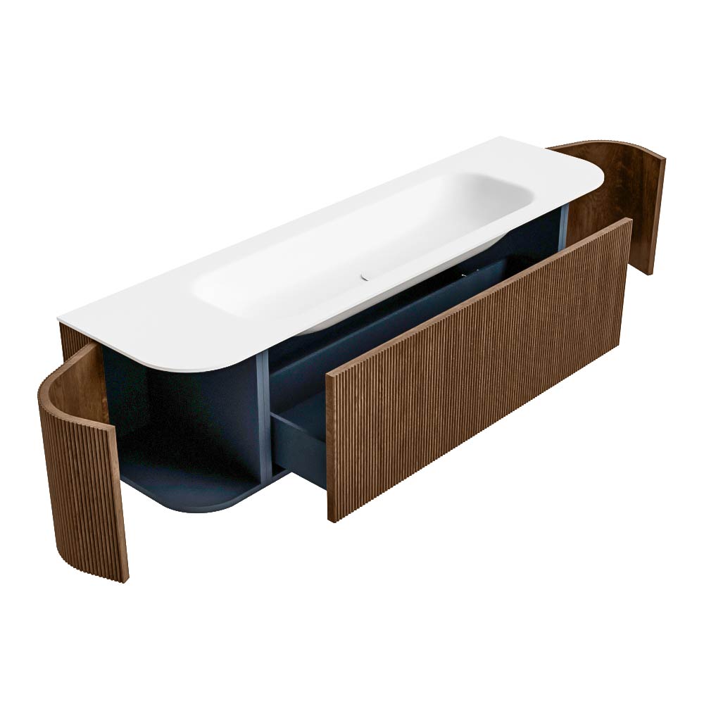 MONDIAZ KURVE 170cm mueble de baño curva Izquierda + Derecha color Walnut con 1 cajón y 2 puertas. Lavabo BIG LARGE Centro sin orificio Talc. 6 MONDIAZ KURVE 170cm mueble de baño curva Izquierda + Derecha color Walnut con 1 cajón y 2 puertas. Lavabo BIG LARGE Centro sin orificio Talc. - Imagen 6