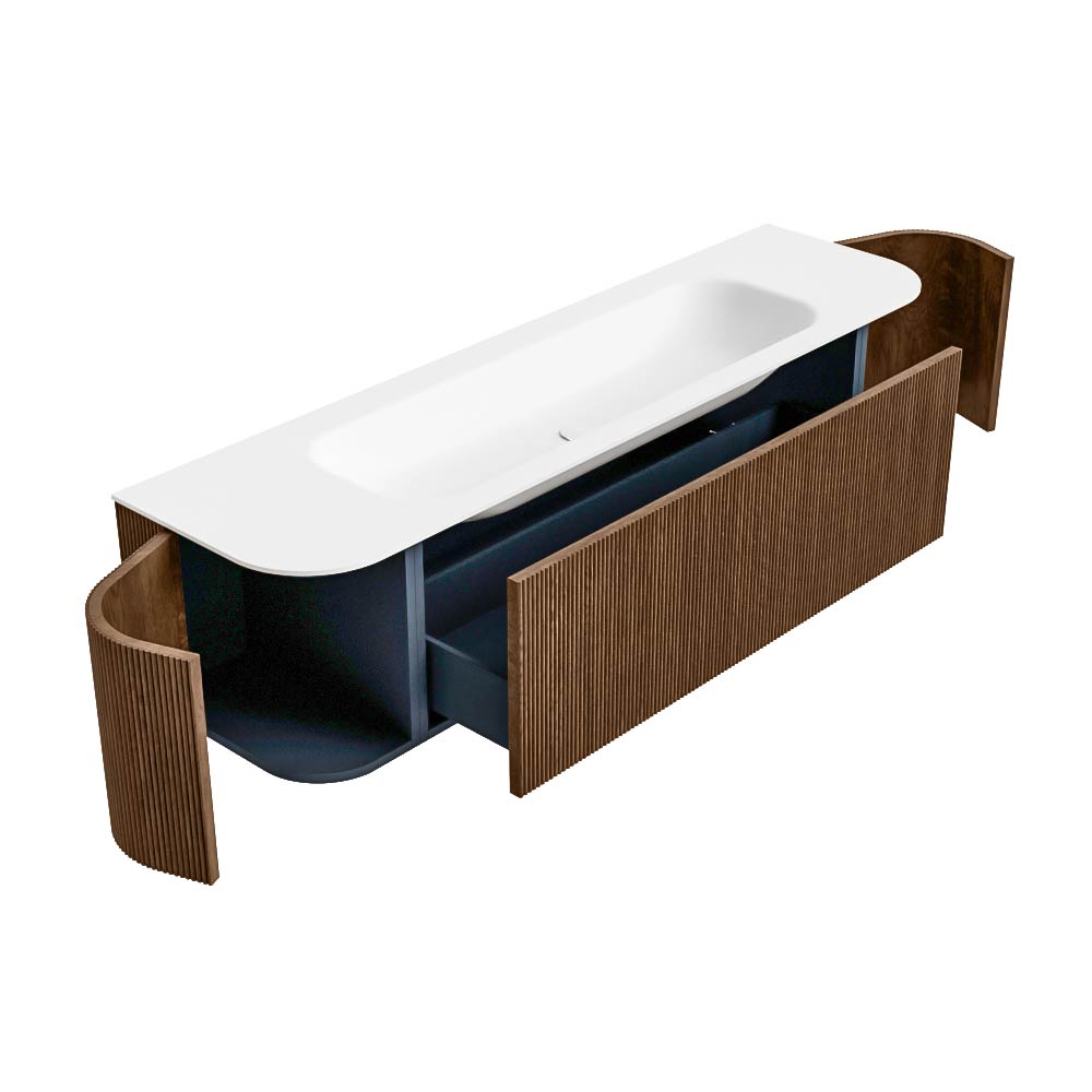 MONDIAZ KURVE 170cm mueble de baño curva Izquierda + Derecha color Walnut con 1 cajón y 2 puertas. Lavabo BIG LARGE Centro 1 orificio Talc. 6 MONDIAZ KURVE 170cm mueble de baño curva Izquierda + Derecha color Walnut con 1 cajón y 2 puertas. Lavabo BIG LARGE Centro 1 orificio Talc. - Imagen 6