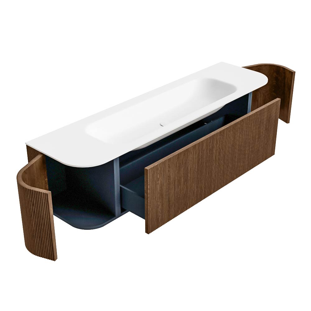 MONDIAZ KURVE 170cm mueble de baño curva Izquierda + Derecha color Walnut con 1 cajón y 2 puertas. Lavabo BIG LARGE Centro 2 orificios Talc. 6 MONDIAZ KURVE 170cm mueble de baño curva Izquierda + Derecha color Walnut con 1 cajón y 2 puertas. Lavabo BIG LARGE Centro 2 orificios Talc. - Imagen 6