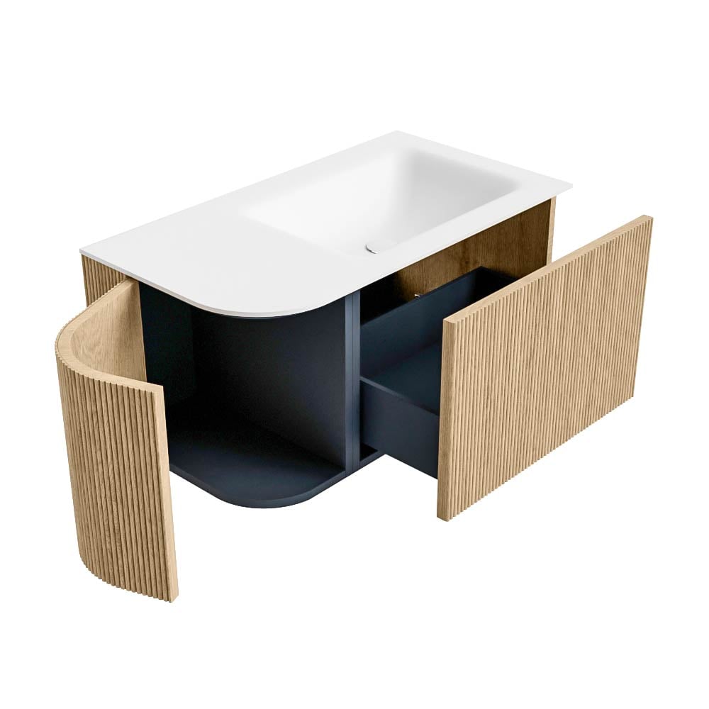 MONDIAZ KURVE 85cm mueble de baño curva Izquierda color Oak con 1 cajón y 1 puerta. Lavabo CLOUD Derecho sin orificio Talc. 6 MONDIAZ KURVE 85cm mueble de baño curva Izquierda color Oak con 1 cajón y 1 puerta. Lavabo CLOUD Derecho sin orificio Talc. - Imagen 6