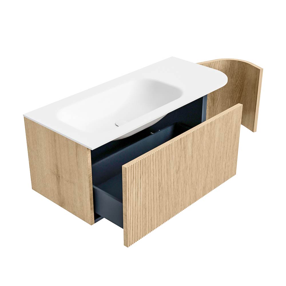 MONDIAZ KURVE 105cm mueble de baño curva Derecha color Oak con 1 cajón y 1 puerta. Lavabo BIG SMALL Izquierda sin orificio Talc. 6 MONDIAZ KURVE 105cm mueble de baño curva Derecha color Oak con 1 cajón y 1 puerta. Lavabo BIG SMALL Izquierda sin orificio Talc. - Imagen 6