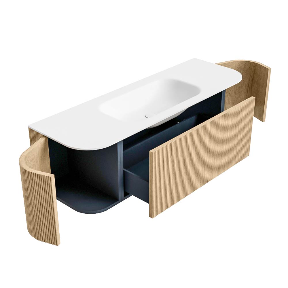 MONDIAZ KURVE 140cm mueble de baño curva Izquierda + Derecha color Oak con 1 cajón y 2 puertas. Lavabo BIG SMALL Centro 1 orificio Talc. 6 MONDIAZ KURVE 140cm mueble de baño curva Izquierda + Derecha color Oak con 1 cajón y 2 puertas. Lavabo BIG SMALL Centro 1 orificio Talc. - Imagen 6