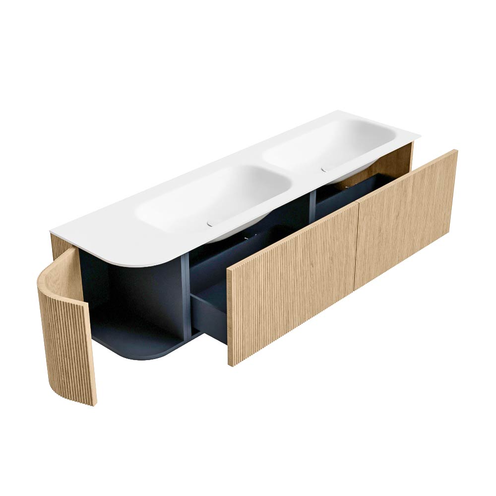 MONDIAZ KURVE 165cm mueble de baño curva Izquierda color Oak con 2 cajones y 1 puerta. Lavabo BIG SMALL Doble / Derecho sin orificio Talc. 6 MONDIAZ KURVE 165cm mueble de baño curva Izquierda color Oak con 2 cajones y 1 puerta. Lavabo BIG SMALL Doble / Derecho sin orificio Talc. - Imagen 6