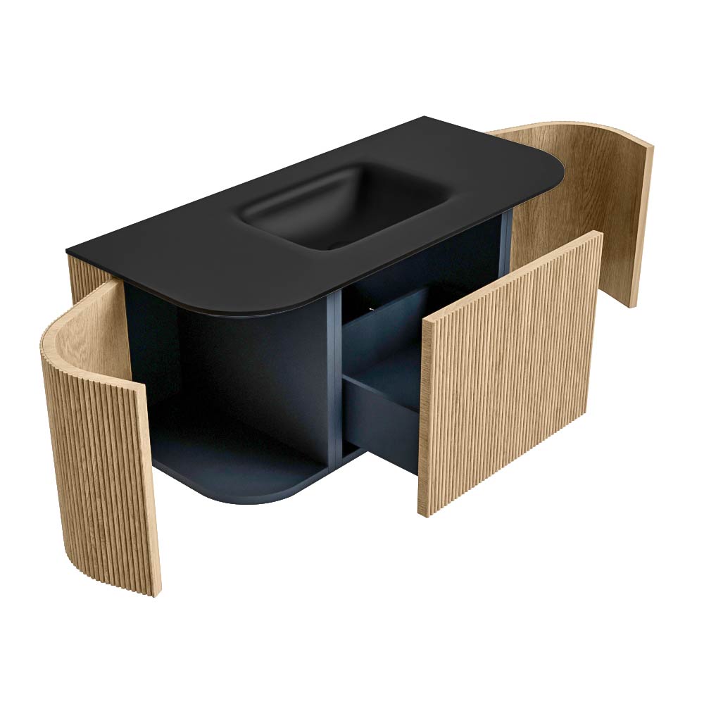 MONDIAZ KURVE 100cm mueble de baño curva Izquierda + Derecha color Oak con 1 cajón y 2 puertas. Lavabo GRUNNE Centro 1 orificio Urban. 6 MONDIAZ KURVE 100cm mueble de baño curva Izquierda + Derecha color Oak con 1 cajón y 2 puertas. Lavabo GRUNNE Centro 1 orificio Urban. - Imagen 6