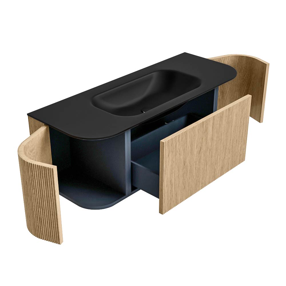 MONDIAZ KURVE 120cm mueble de baño curva Izquierda + Derecha color Oak con 1 cajón y 2 puertas. Lavabo BIG SMALL Centro sin orificio Urban. 6 MONDIAZ KURVE 120cm mueble de baño curva Izquierda + Derecha color Oak con 1 cajón y 2 puertas. Lavabo BIG SMALL Centro sin orificio Urban. - Imagen 6