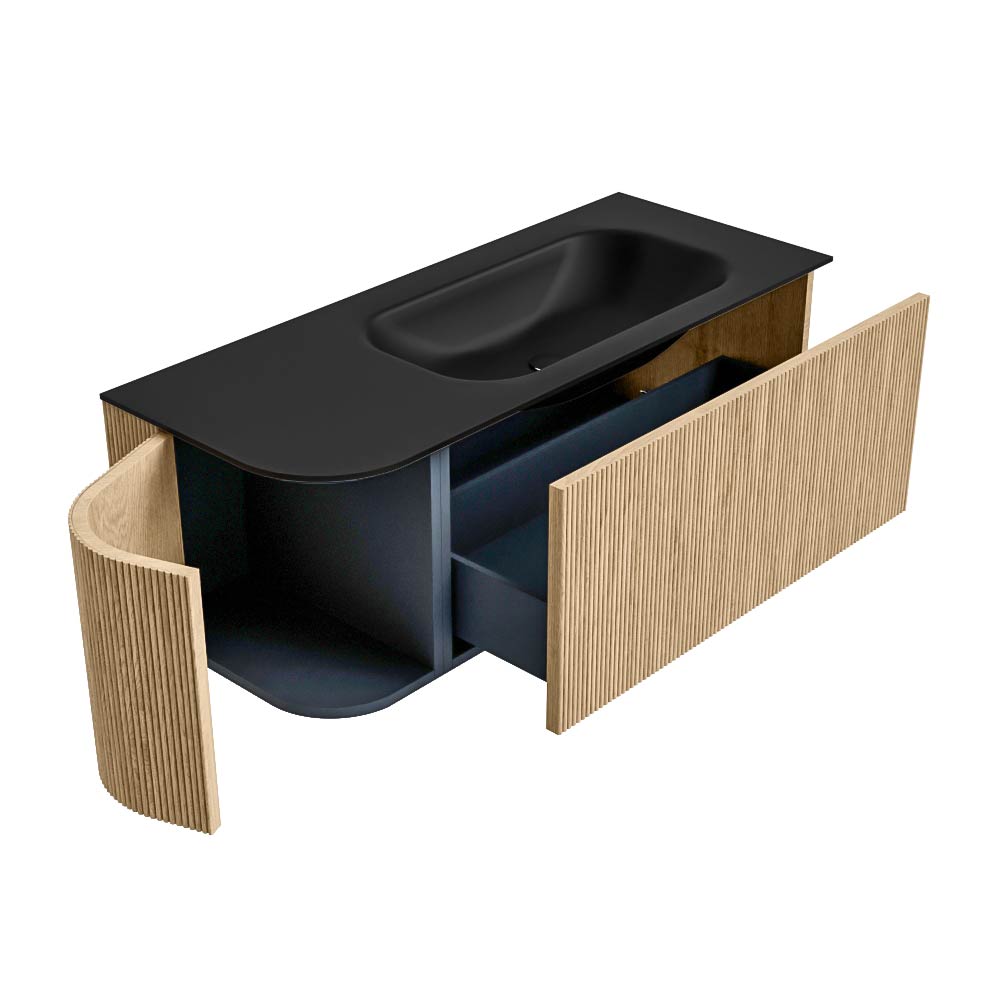 MONDIAZ KURVE 115cm mueble de baño curva Izquierda color Oak con 1 cajón y 1 puerta. Lavabo BIG SMALL Derecho 1 orificio Urban. 6 MONDIAZ KURVE 115cm mueble de baño curva Izquierda color Oak con 1 cajón y 1 puerta. Lavabo BIG SMALL Derecho 1 orificio Urban. - Imagen 6
