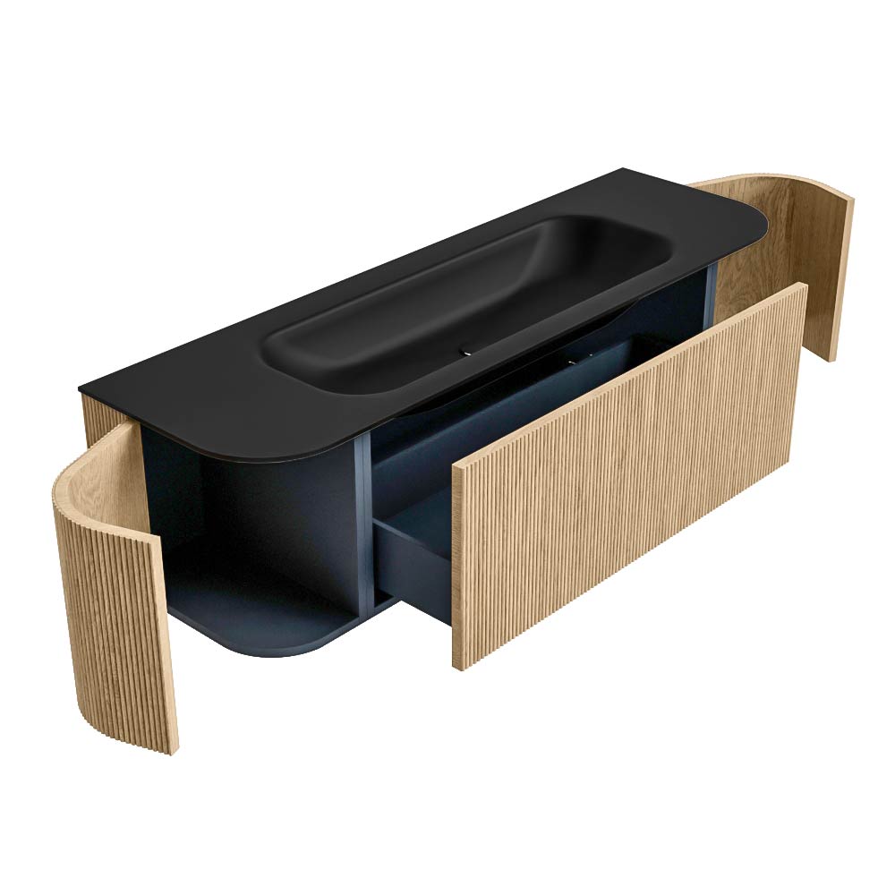MONDIAZ KURVE 150cm mueble de baño curva Izquierda + Derecha color Oak con 1 cajón y 2 puertas. Lavabo BIG MEDIUM Centro sin orificio Urban. 6 MONDIAZ KURVE 150cm mueble de baño curva Izquierda + Derecha color Oak con 1 cajón y 2 puertas. Lavabo BIG MEDIUM Centro sin orificio Urban. - Imagen 6