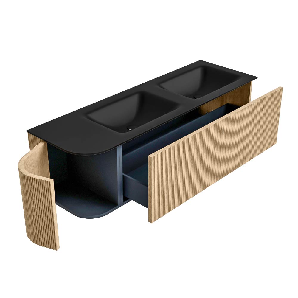 MONDIAZ KURVE 145cm mueble de baño curva Izquierda color Oak con 1 cajón y 1 puerta. Lavabo CLOUD Doble / Derecho 2 orificios Urban. 6 MONDIAZ KURVE 145cm mueble de baño curva Izquierda color Oak con 1 cajón y 1 puerta. Lavabo CLOUD Doble / Derecho 2 orificios Urban. - Imagen 6
