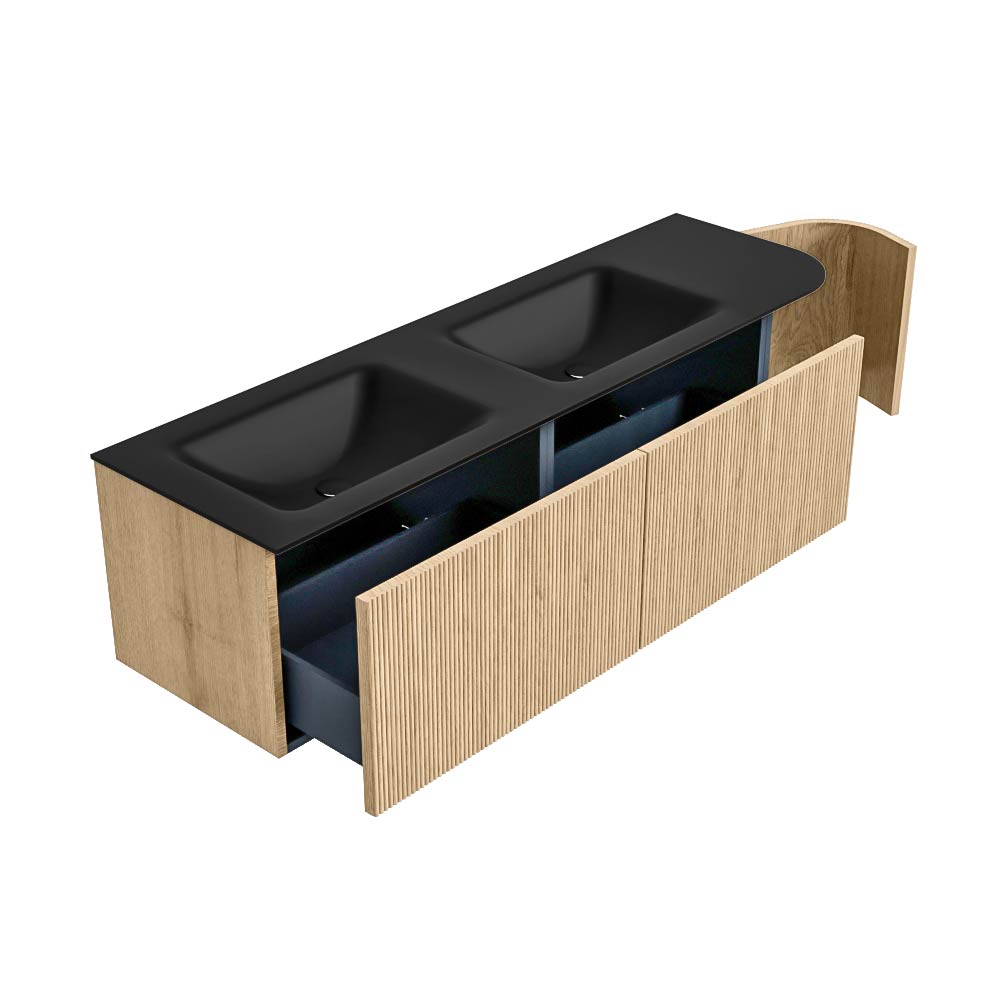 MONDIAZ KURVE 155cm mueble de baño curva Derecha color Oak con 2 cajones y 1 puerta. Lavabo CLOUD Doble / Izquierda sin orificio Urban. 6 MONDIAZ KURVE 155cm mueble de baño curva Derecha color Oak con 2 cajones y 1 puerta. Lavabo CLOUD Doble / Izquierda sin orificio Urban. - Imagen 6