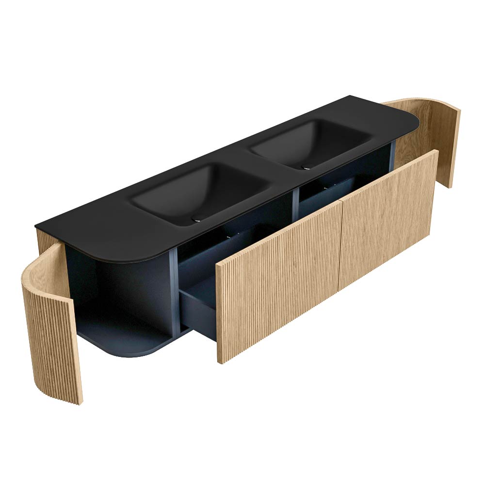 MONDIAZ KURVE 180cm mueble de baño curva Izquierda + Derecha color Oak con 2 cajones y 2 puertas. Lavabo CLOUD Doble sin orificio Urban. 6 MONDIAZ KURVE 180cm mueble de baño curva Izquierda + Derecha color Oak con 2 cajones y 2 puertas. Lavabo CLOUD Doble sin orificio Urban. - Imagen 6