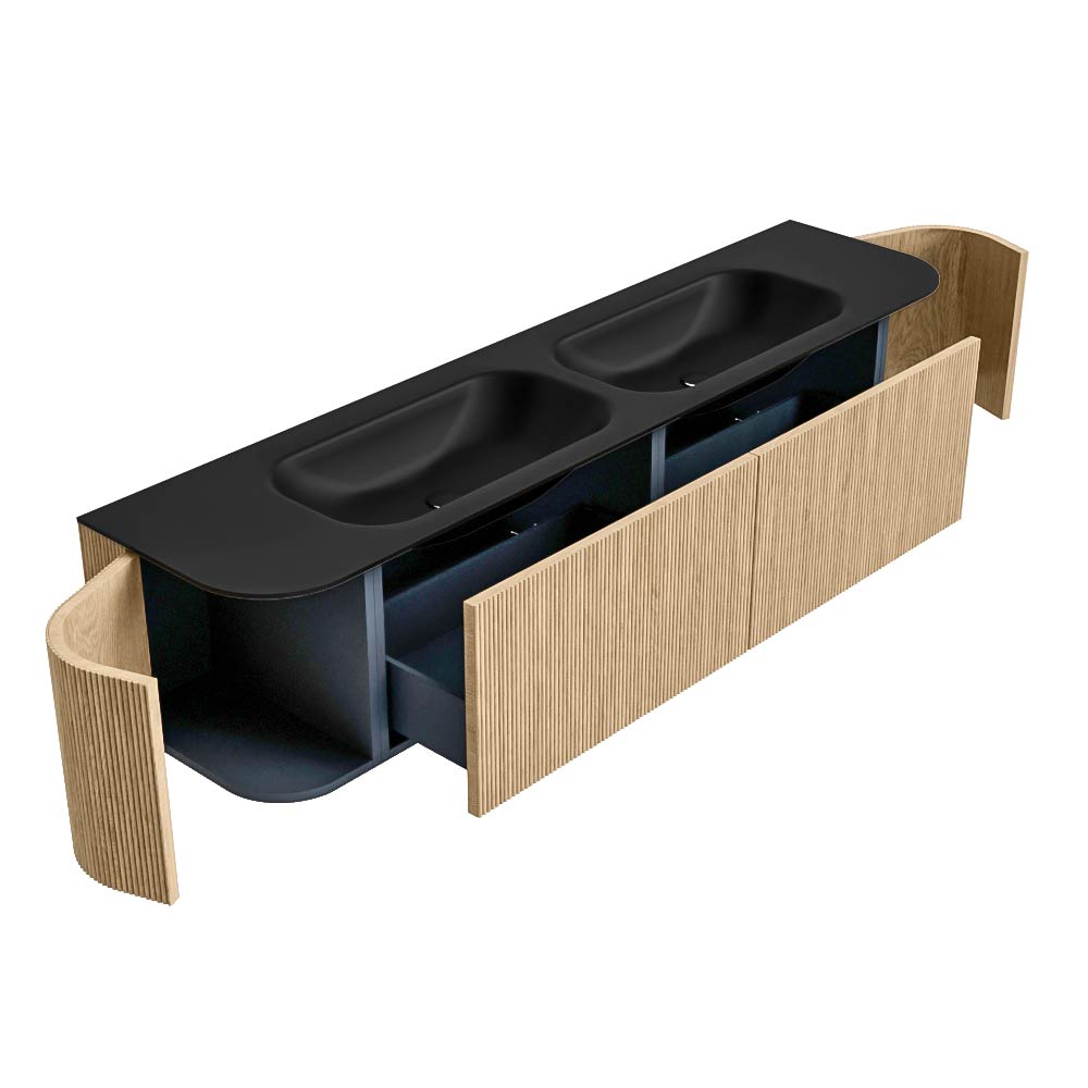 MONDIAZ KURVE 190cm mueble de baño curva Izquierda + Derecha color Oak con 2 cajones y 2 puertas. Lavabo BIG SMALL Doble 2 orificios Urban. 6 MONDIAZ KURVE 190cm mueble de baño curva Izquierda + Derecha color Oak con 2 cajones y 2 puertas. Lavabo BIG SMALL Doble 2 orificios Urban. - Imagen 6
