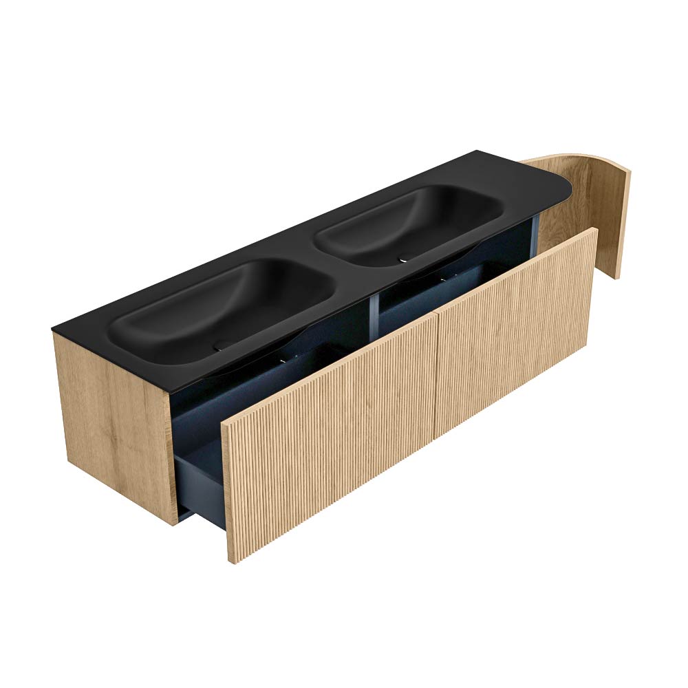 MONDIAZ KURVE 175cm mueble de baño curva Derecha color Oak con 2 cajones y 1 puerta. Lavabo BIG SMALL Doble / Izquierda sin orificio Urban. 6 MONDIAZ KURVE 175cm mueble de baño curva Derecha color Oak con 2 cajones y 1 puerta. Lavabo BIG SMALL Doble / Izquierda sin orificio Urban. - Imagen 6