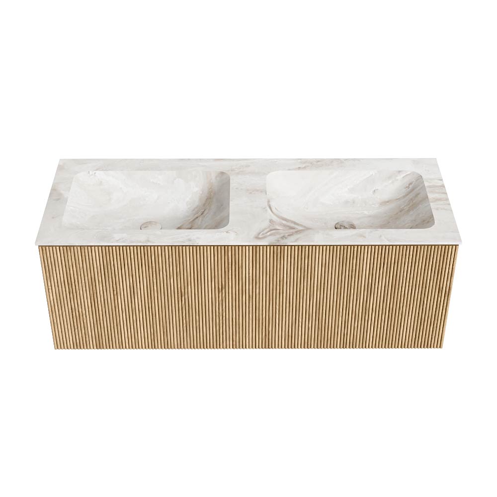 MONDIAZ KURVE-DLUX 120cm mueble de baño color Oak con 1 cajón y sin puerta. Lavabo LEAF Doble sin orificio Frappe. 5 MONDIAZ KURVE-DLUX 120cm mueble de baño color Oak con 1 cajón y sin puerta. Lavabo LEAF Doble sin orificio Frappe. - Imagen 5