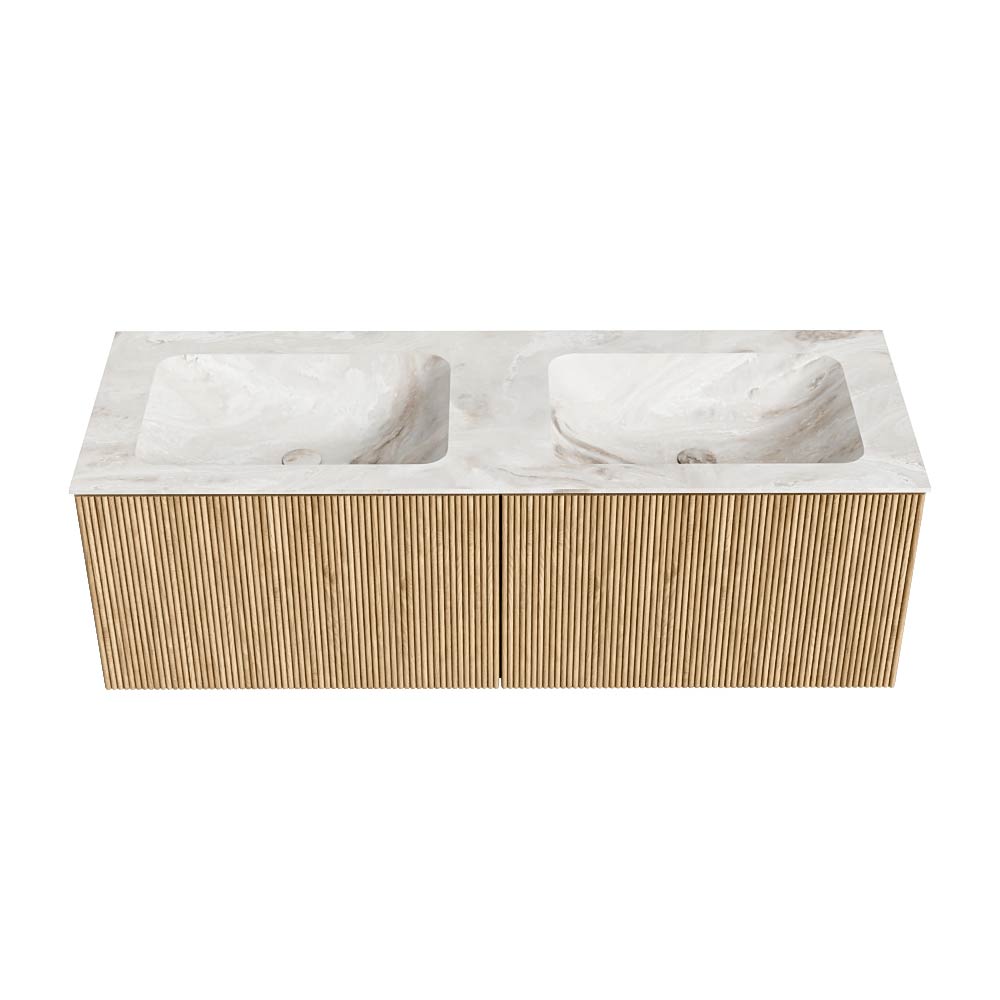 MONDIAZ KURVE-DLUX 130cm mueble de baño color Oak con 2 cajones y sin puerta. Lavabo LEAF Doble sin orificio Frappe. 5 MONDIAZ KURVE-DLUX 130cm mueble de baño color Oak con 2 cajones y sin puerta. Lavabo LEAF Doble sin orificio Frappe. - Imagen 5