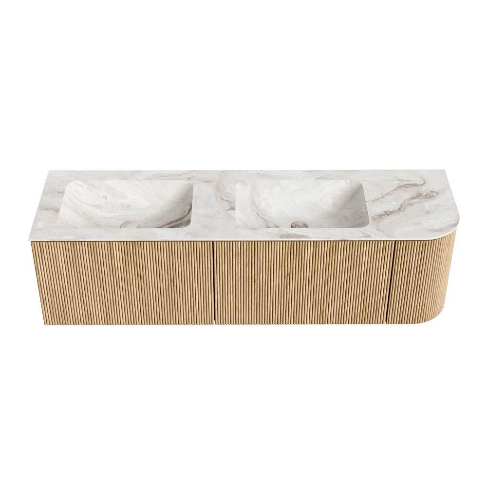 MONDIAZ KURVE-DLUX 155cm mueble de baño curva Derecha color Oak con 2 cajones y 1 puerta. Lavabo LEAF Doble / Izquierda sin orificio Frappe. 5 MONDIAZ KURVE-DLUX 155cm mueble de baño curva Derecha color Oak con 2 cajones y 1 puerta. Lavabo LEAF Doble / Izquierda sin orificio Frappe. - Imagen 5