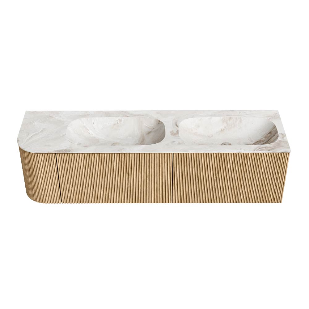 MONDIAZ KURVE-DLUX 165cm mueble de baño curva Izquierda color Oak con 2 cajones y 1 puerta. Lavabo STOR SMALL Doble / Derecho 2 orificios Frappe. 5 MONDIAZ KURVE-DLUX 165cm mueble de baño curva Izquierda color Oak con 2 cajones y 1 puerta. Lavabo STOR SMALL Doble / Derecho 2 orificios Frappe. - Imagen 5