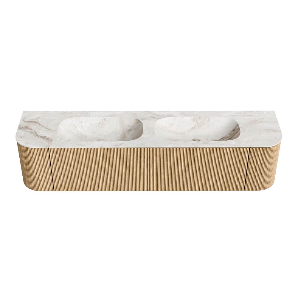 MONDIAZ KURVE-DLUX 190cm mueble de baño curva Izquierda + Derecha color Oak con 2 cajones y 2 puertas. Lavabo STOR SMALL Doble 2 orificios Frappe. 5 MONDIAZ KURVE-DLUX 190cm mueble de baño curva Izquierda + Derecha color Oak con 2 cajones y 2 puertas. Lavabo STOR SMALL Doble 2 orificios Frappe. - Imagen 5
