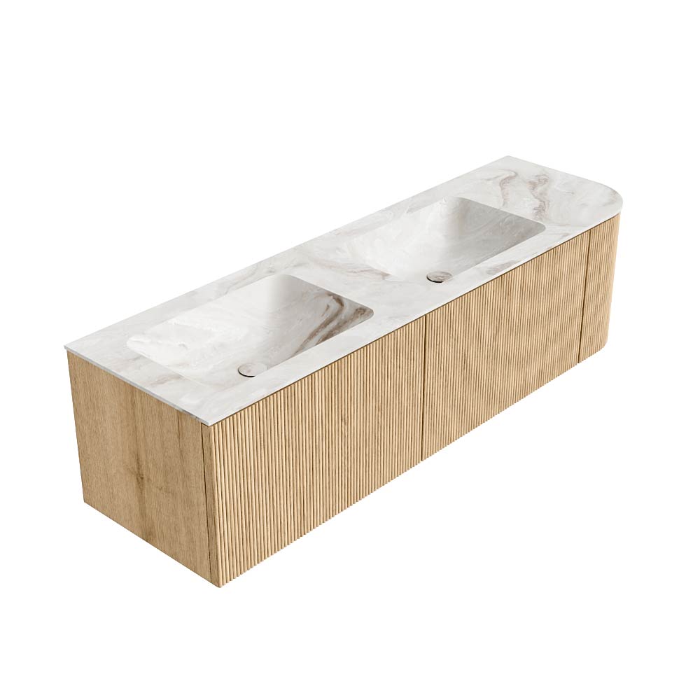 MONDIAZ KURVE-DLUX 155cm mueble de baño curva Derecha color Oak con 2 cajones y 1 puerta. Lavabo LEAF Doble / Izquierda sin orificio Frappe. 4 MONDIAZ KURVE-DLUX 155cm mueble de baño curva Derecha color Oak con 2 cajones y 1 puerta. Lavabo LEAF Doble / Izquierda sin orificio Frappe. - Imagen 4