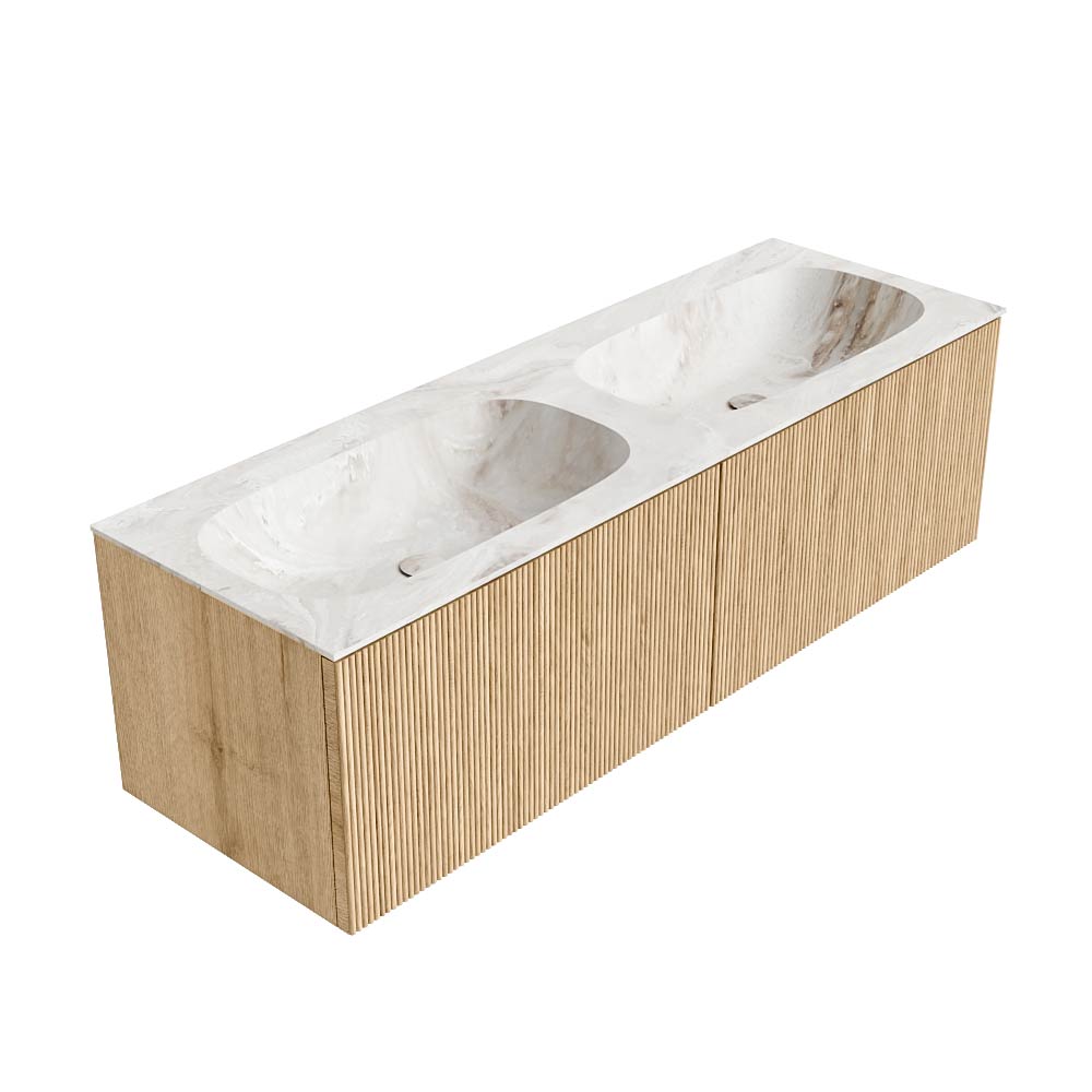 MONDIAZ KURVE-DLUX 140cm mueble de baño color Oak con 2 cajones y sin puerta. Lavabo STOR SMALL Doble 2 orificios Frappe. 4 MONDIAZ KURVE-DLUX 140cm mueble de baño color Oak con 2 cajones y sin puerta. Lavabo STOR SMALL Doble 2 orificios Frappe. - Imagen 4