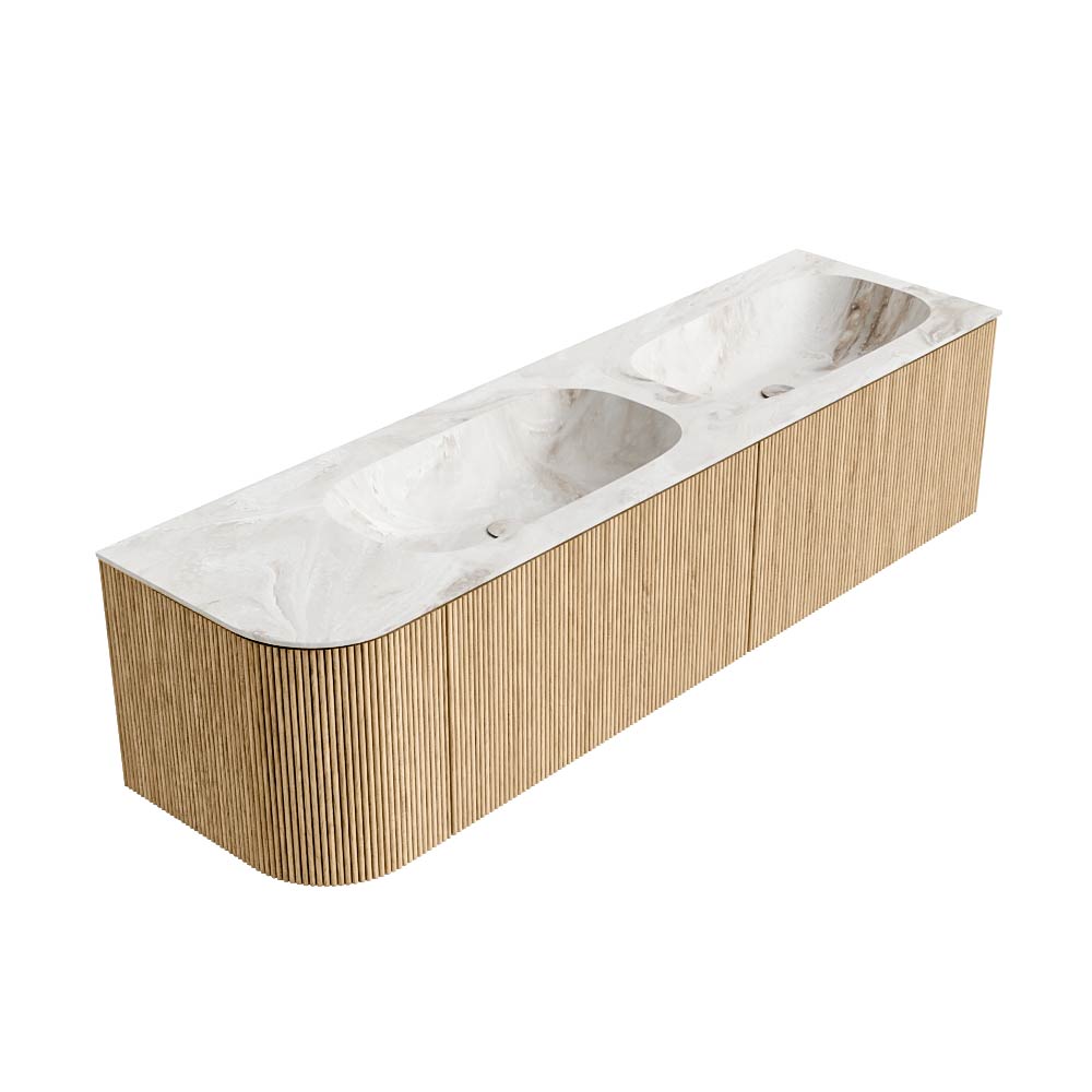 MONDIAZ KURVE-DLUX 165cm mueble de baño curva Izquierda color Oak con 2 cajones y 1 puerta. Lavabo STOR SMALL Doble / Derecho 2 orificios Frappe. 4 MONDIAZ KURVE-DLUX 165cm mueble de baño curva Izquierda color Oak con 2 cajones y 1 puerta. Lavabo STOR SMALL Doble / Derecho 2 orificios Frappe. - Imagen 4