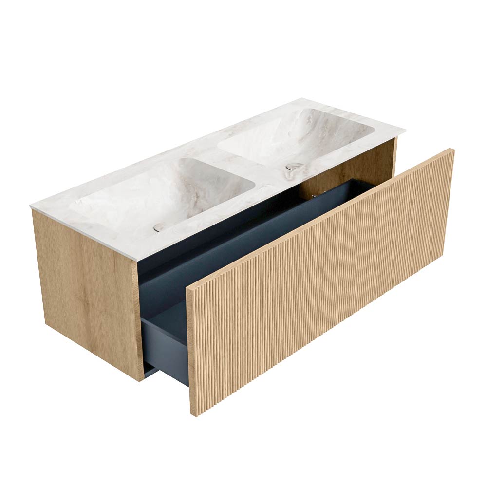 MONDIAZ KURVE-DLUX 120cm mueble de baño color Oak con 1 cajón y sin puerta. Lavabo LEAF Doble 2 orificios Frappe. 6 MONDIAZ KURVE-DLUX 120cm mueble de baño color Oak con 1 cajón y sin puerta. Lavabo LEAF Doble 2 orificios Frappe. - Imagen 6