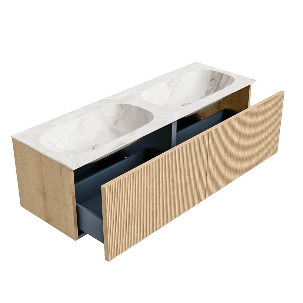 MONDIAZ KURVE-DLUX 140cm mueble de baño color Oak con 2 cajones y sin puerta. Lavabo STOR SMALL Doble 2 orificios Frappe. 6 MONDIAZ KURVE-DLUX 140cm mueble de baño color Oak con 2 cajones y sin puerta. Lavabo STOR SMALL Doble 2 orificios Frappe. - Imagen 6
