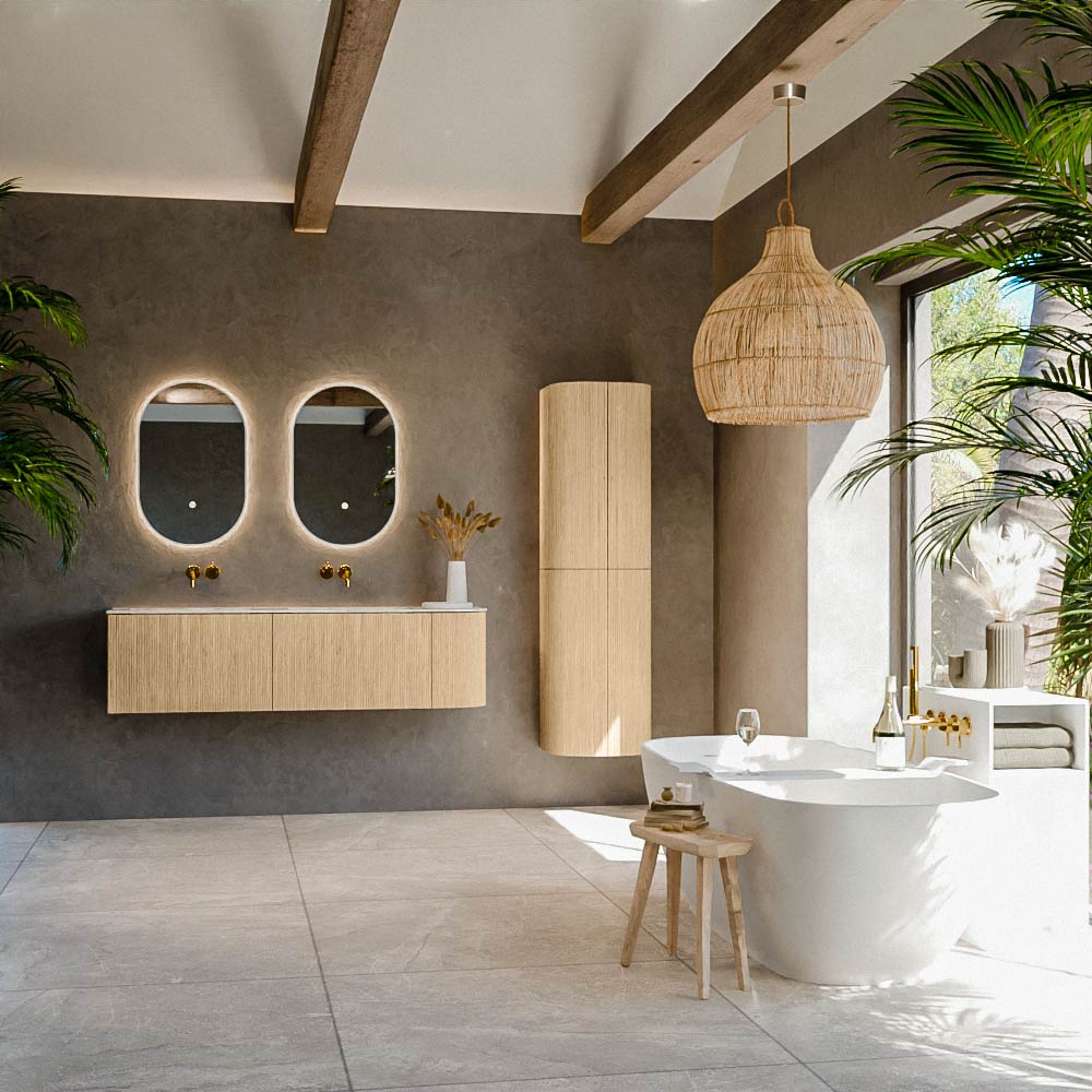 MONDIAZ KURVE-DLUX 155cm mueble de baño curva Derecha color Oak con 2 cajones y 1 puerta. Lavabo LEAF Doble / Izquierda sin orificio Frappe. 3 MONDIAZ KURVE-DLUX 155cm mueble de baño curva Derecha color Oak con 2 cajones y 1 puerta. Lavabo LEAF Doble / Izquierda sin orificio Frappe. - Imagen 3