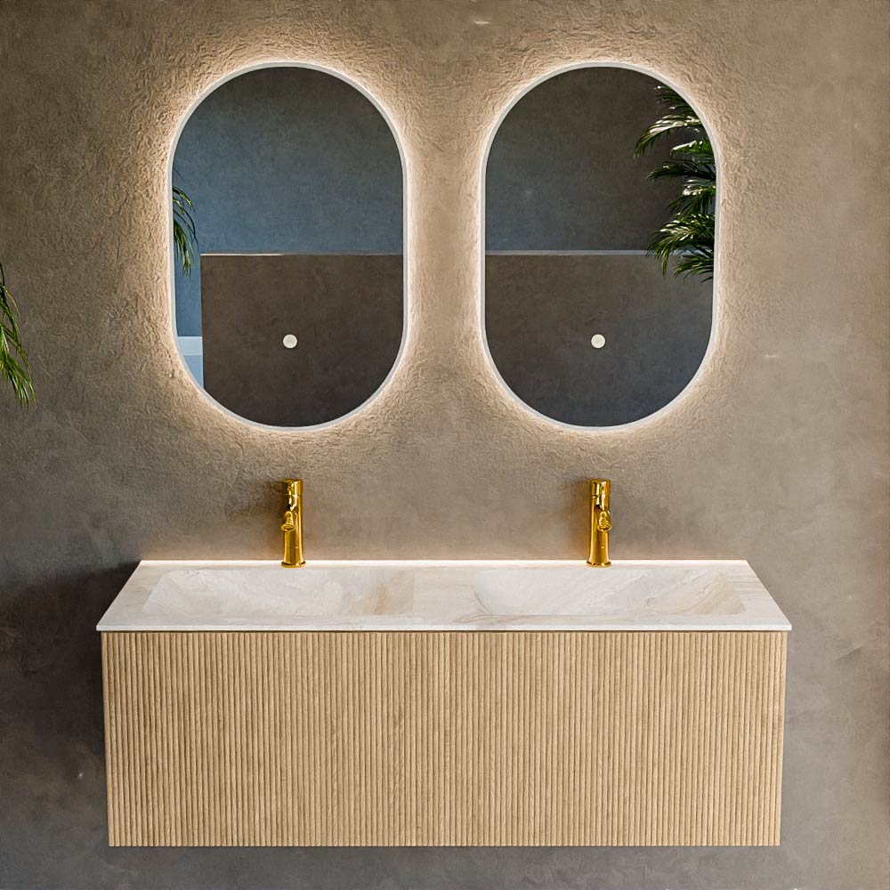 MONDIAZ KURVE-DLUX 120cm mueble de baño color Oak con 1 cajón y sin puerta. Lavabo LEAF Doble 2 orificios Frappe. 2 MONDIAZ KURVE-DLUX 120cm mueble de baño color Oak con 1 cajón y sin puerta. Lavabo LEAF Doble 2 orificios Frappe. - Imagen 2