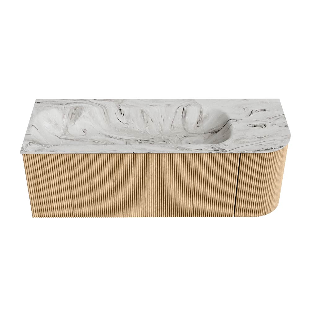 MONDIAZ KURVE-DLUX 125cm mueble de baño curva Derecha color Oak con 1 cajón y 1 puerta. Lavabo BIG MEDIUM Izquierda 1 orificio Glace. 5 MONDIAZ KURVE-DLUX 125cm mueble de baño curva Derecha color Oak con 1 cajón y 1 puerta. Lavabo BIG MEDIUM Izquierda 1 orificio Glace. - Imagen 5