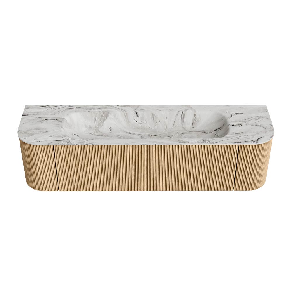 MONDIAZ KURVE-DLUX 170cm mueble de baño curva Izquierda + Derecha color Oak con 1 cajón y 2 puertas. Lavabo BIG LARGE Centro 2 orificios Glace. 5 MONDIAZ KURVE-DLUX 170cm mueble de baño curva Izquierda + Derecha color Oak con 1 cajón y 2 puertas. Lavabo BIG LARGE Centro 2 orificios Glace. - Imagen 5