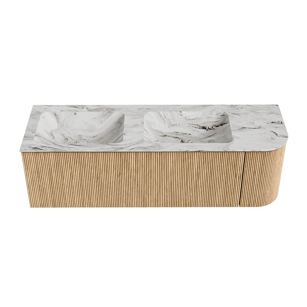 MONDIAZ KURVE-DLUX 145cm mueble de baño curva Derecha color Oak con 1 cajón y 1 puerta. Lavabo LEAF Doble / Izquierda sin orificio Glace. 5 MONDIAZ KURVE-DLUX 145cm mueble de baño curva Derecha color Oak con 1 cajón y 1 puerta. Lavabo LEAF Doble / Izquierda sin orificio Glace. - Imagen 5