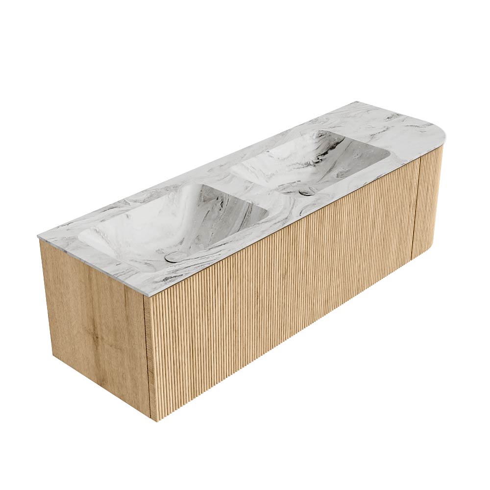MONDIAZ KURVE-DLUX 145cm mueble de baño curva Derecha color Oak con 1 cajón y 1 puerta. Lavabo LEAF Doble / Izquierda sin orificio Glace. 4 MONDIAZ KURVE-DLUX 145cm mueble de baño curva Derecha color Oak con 1 cajón y 1 puerta. Lavabo LEAF Doble / Izquierda sin orificio Glace. - Imagen 4