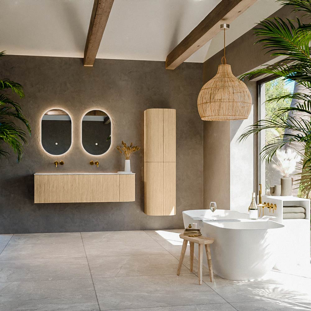 MONDIAZ KURVE-DLUX 145cm mueble de baño curva Derecha color Oak con 1 cajón y 1 puerta. Lavabo LEAF Doble / Izquierda sin orificio Glace. 3 MONDIAZ KURVE-DLUX 145cm mueble de baño curva Derecha color Oak con 1 cajón y 1 puerta. Lavabo LEAF Doble / Izquierda sin orificio Glace. - Imagen 3