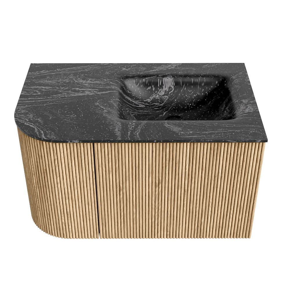 MONDIAZ KURVE-DLUX 75cm mueble de baño curva Izquierda color Oak con 1 cajón y 1 puerta. Lavabo GRUNNE Derecho sin orificio Lava. 5 MONDIAZ KURVE-DLUX 75cm mueble de baño curva Izquierda color Oak con 1 cajón y 1 puerta. Lavabo GRUNNE Derecho sin orificio Lava. - Imagen 5