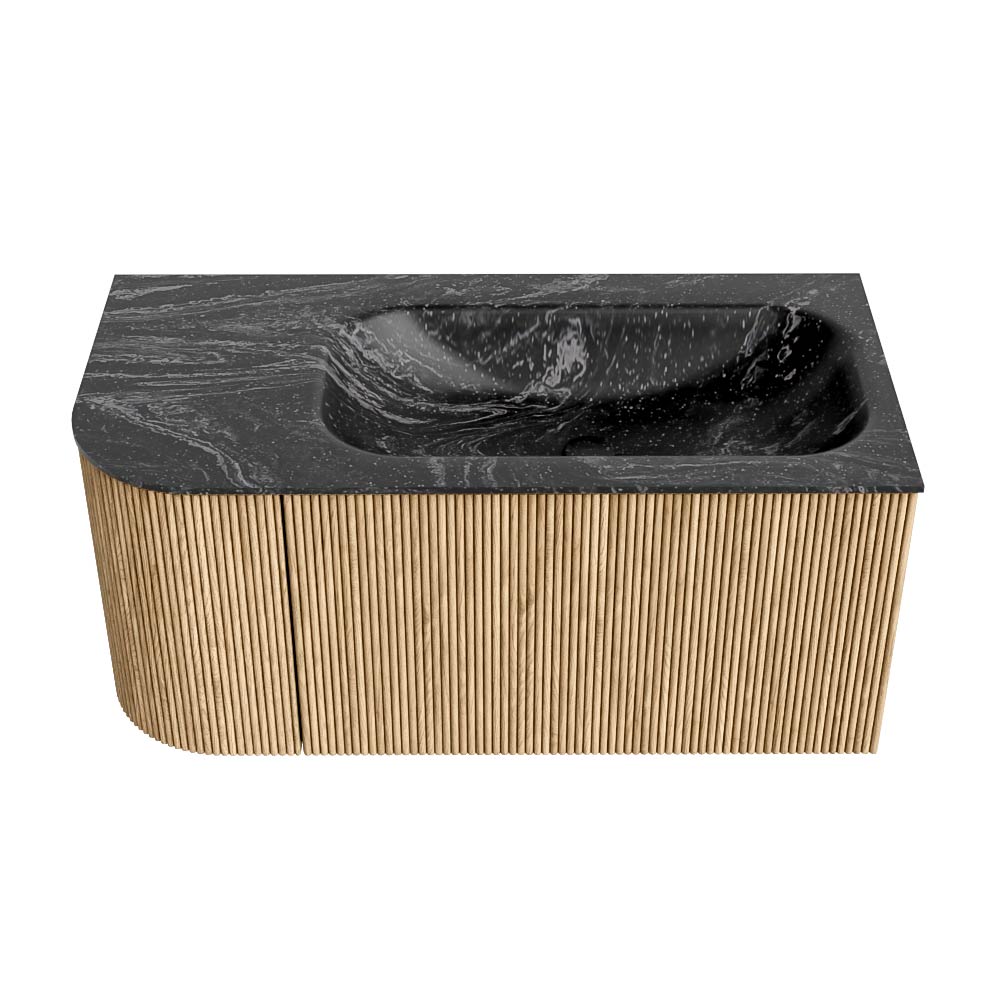 MONDIAZ KURVE-DLUX 95cm mueble de baño curva Izquierda color Oak con 1 cajón y 1 puerta. Lavabo BIG SMALL Derecho 1 orificio Lava. 5 MONDIAZ KURVE-DLUX 95cm mueble de baño curva Izquierda color Oak con 1 cajón y 1 puerta. Lavabo BIG SMALL Derecho 1 orificio Lava. - Imagen 5