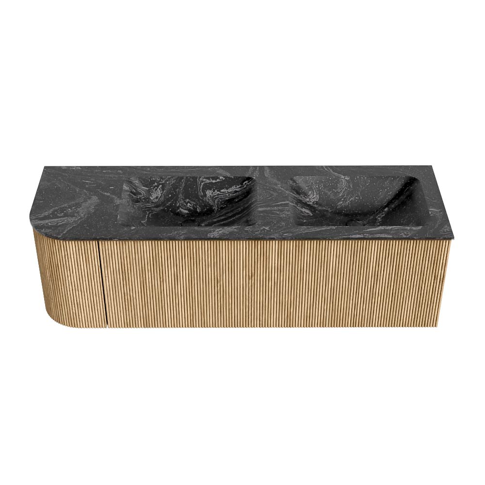 MONDIAZ KURVE-DLUX 145cm mueble de baño curva Izquierda color Oak con 1 cajón y 1 puerta. Lavabo LEAF Doble / Derecho 2 orificios Lava. 5 MONDIAZ KURVE-DLUX 145cm mueble de baño curva Izquierda color Oak con 1 cajón y 1 puerta. Lavabo LEAF Doble / Derecho 2 orificios Lava. - Imagen 5