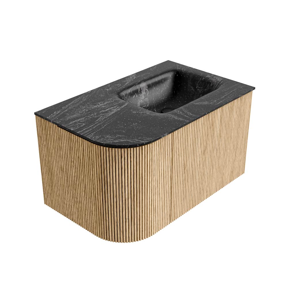 MONDIAZ KURVE-DLUX 75cm mueble de baño curva Izquierda color Oak con 1 cajón y 1 puerta. Lavabo GRUNNE Derecho sin orificio Lava. 4 MONDIAZ KURVE-DLUX 75cm mueble de baño curva Izquierda color Oak con 1 cajón y 1 puerta. Lavabo GRUNNE Derecho sin orificio Lava. - Imagen 4