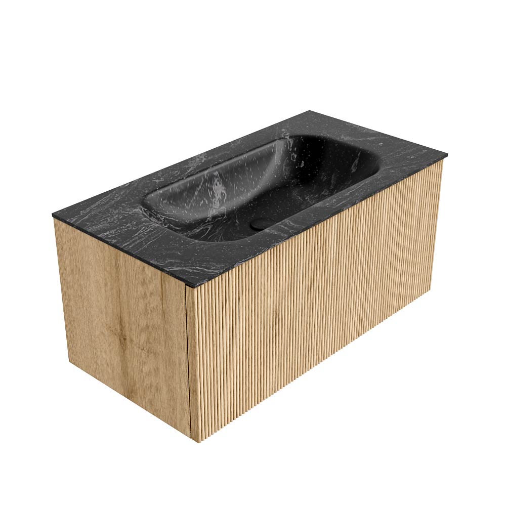 MONDIAZ KURVE-DLUX 90cm mueble de baño color Oak con 1 cajón y sin puerta. Lavabo BIG SMALL Centro sin orificio Lava. 4 MONDIAZ KURVE-DLUX 90cm mueble de baño color Oak con 1 cajón y sin puerta. Lavabo BIG SMALL Centro sin orificio Lava. - Imagen 4