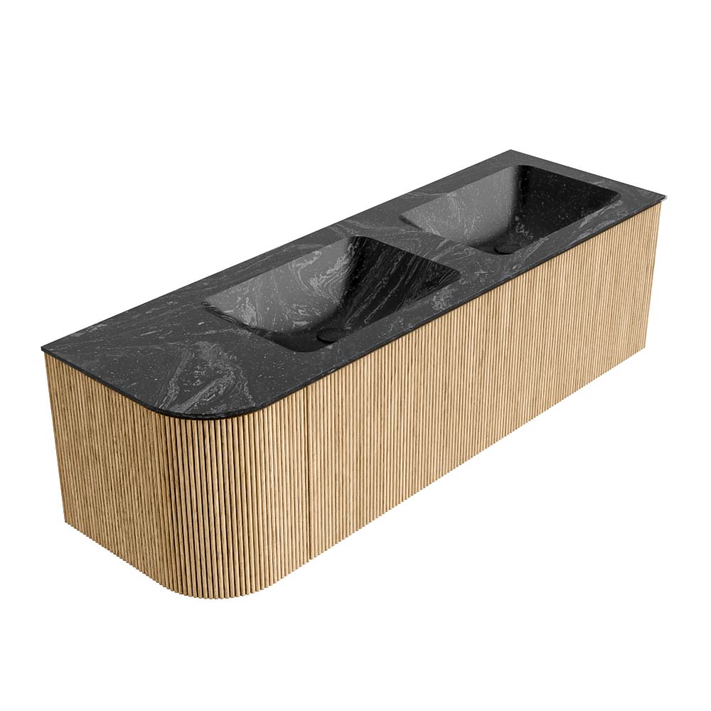MONDIAZ KURVE-DLUX 145cm mueble de baño curva Izquierda color Oak con 1 cajón y 1 puerta. Lavabo LEAF Doble / Derecho 2 orificios Lava. 4 MONDIAZ KURVE-DLUX 145cm mueble de baño curva Izquierda color Oak con 1 cajón y 1 puerta. Lavabo LEAF Doble / Derecho 2 orificios Lava. - Imagen 4