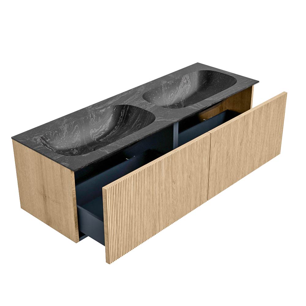 MONDIAZ KURVE-DLUX 140cm mueble de baño color Oak con 2 cajones y sin puerta. Lavabo STOR SMALL Doble sin orificio Lava. 6 MONDIAZ KURVE-DLUX 140cm mueble de baño color Oak con 2 cajones y sin puerta. Lavabo STOR SMALL Doble sin orificio Lava. - Imagen 6