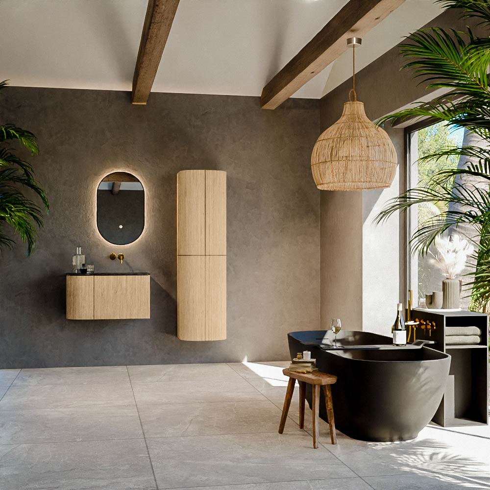 MONDIAZ KURVE-DLUX 75cm mueble de baño curva Izquierda color Oak con 1 cajón y 1 puerta. Lavabo GRUNNE Derecho sin orificio Lava. 3 MONDIAZ KURVE-DLUX 75cm mueble de baño curva Izquierda color Oak con 1 cajón y 1 puerta. Lavabo GRUNNE Derecho sin orificio Lava. - Imagen 3