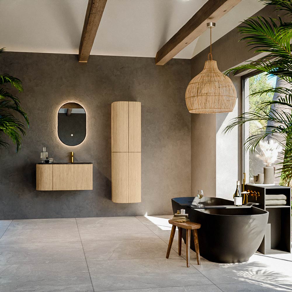 MONDIAZ KURVE-DLUX 85cm mueble de baño curva Izquierda color Oak con 1 cajón y 1 puerta. Lavabo CLOUD Derecho 1 orificio Lava. 3 MONDIAZ KURVE-DLUX 85cm mueble de baño curva Izquierda color Oak con 1 cajón y 1 puerta. Lavabo CLOUD Derecho 1 orificio Lava. - Imagen 3