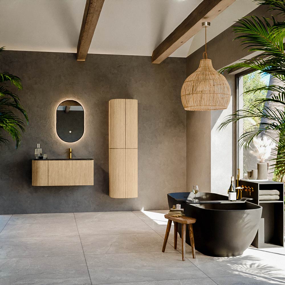 MONDIAZ KURVE-DLUX 95cm mueble de baño curva Izquierda color Oak con 1 cajón y 1 puerta. Lavabo BIG SMALL Derecho 1 orificio Lava. 3 MONDIAZ KURVE-DLUX 95cm mueble de baño curva Izquierda color Oak con 1 cajón y 1 puerta. Lavabo BIG SMALL Derecho 1 orificio Lava. - Imagen 3