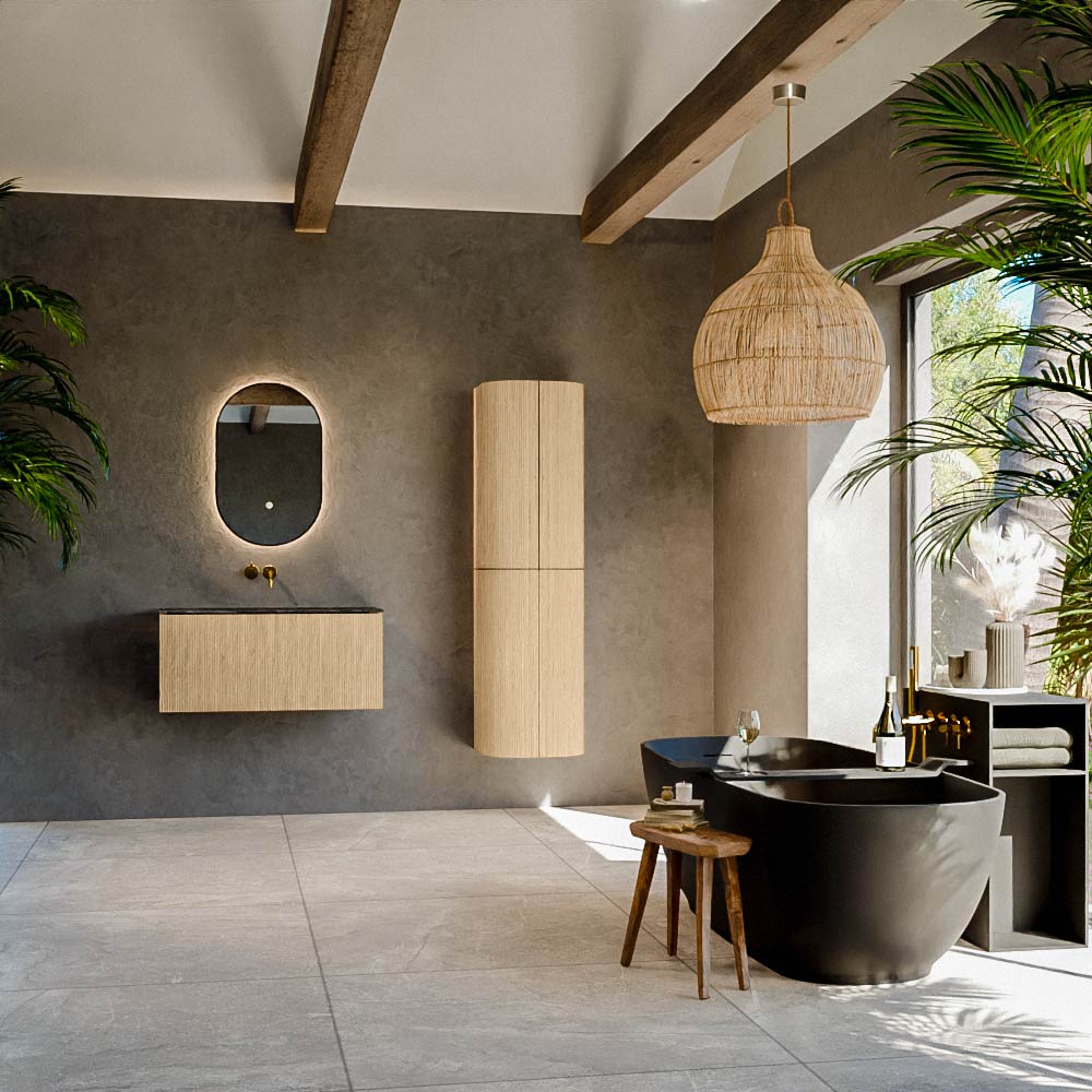 MONDIAZ KURVE-DLUX 90cm mueble de baño color Oak con 1 cajón y sin puerta. Lavabo BIG SMALL Centro sin orificio Lava. 3 MONDIAZ KURVE-DLUX 90cm mueble de baño color Oak con 1 cajón y sin puerta. Lavabo BIG SMALL Centro sin orificio Lava. - Imagen 3