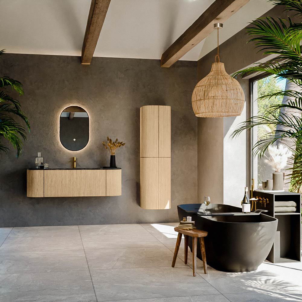 MONDIAZ KURVE-DLUX 140cm mueble de baño curva Izquierda + Derecha color Oak con 1 cajón y 2 puertas. Lavabo BIG SMALL Centro 1 orificio Lava. 3 MONDIAZ KURVE-DLUX 140cm mueble de baño curva Izquierda + Derecha color Oak con 1 cajón y 2 puertas. Lavabo BIG SMALL Centro 1 orificio Lava. - Imagen 3