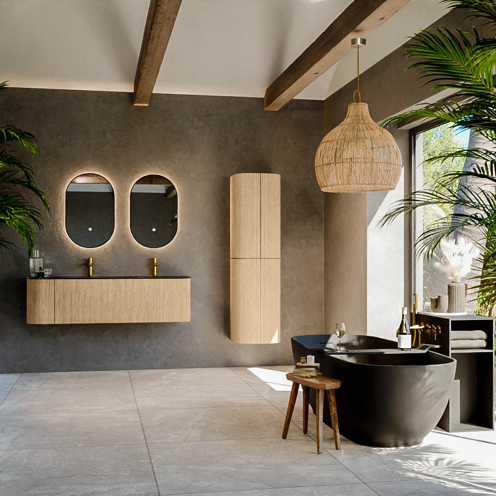 MONDIAZ KURVE-DLUX 145cm mueble de baño curva Izquierda color Oak con 1 cajón y 1 puerta. Lavabo LEAF Doble / Derecho 2 orificios Lava. 3 MONDIAZ KURVE-DLUX 145cm mueble de baño curva Izquierda color Oak con 1 cajón y 1 puerta. Lavabo LEAF Doble / Derecho 2 orificios Lava. - Imagen 3
