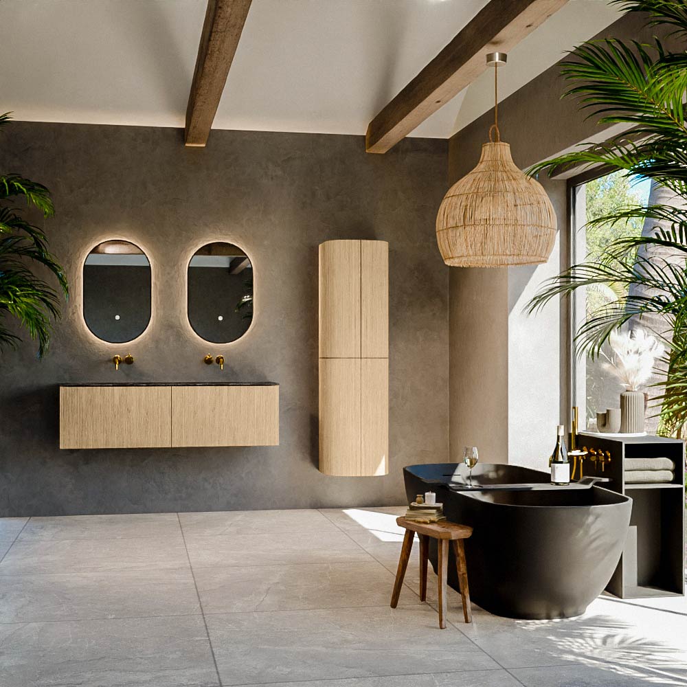 MONDIAZ KURVE-DLUX 140cm mueble de baño color Oak con 2 cajones y sin puerta. Lavabo STOR SMALL Doble sin orificio Lava. 3 MONDIAZ KURVE-DLUX 140cm mueble de baño color Oak con 2 cajones y sin puerta. Lavabo STOR SMALL Doble sin orificio Lava. - Imagen 3
