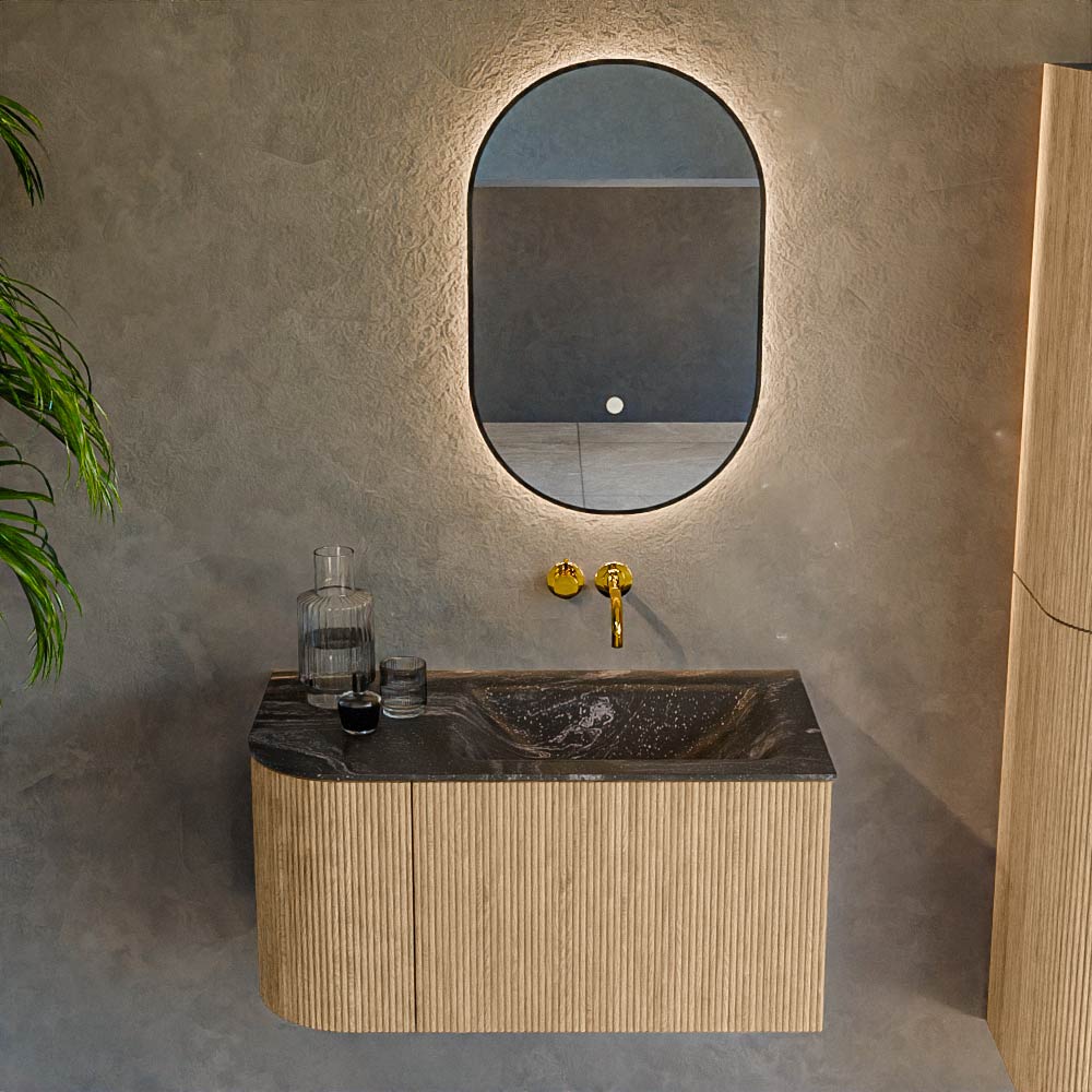 MONDIAZ KURVE-DLUX 85cm mueble de baño curva Izquierda color Oak con 1 cajón y 1 puerta. Lavabo CLOUD Derecho sin orificio Lava. 2 MONDIAZ KURVE-DLUX 85cm mueble de baño curva Izquierda color Oak con 1 cajón y 1 puerta. Lavabo CLOUD Derecho sin orificio Lava. - Imagen 2